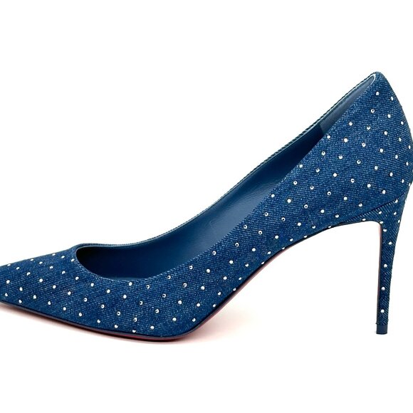 Christian Louboutin KATE PLUM STRASS 85 Crystal Denim Heels Pumps Shoes - Picture 4 of 15